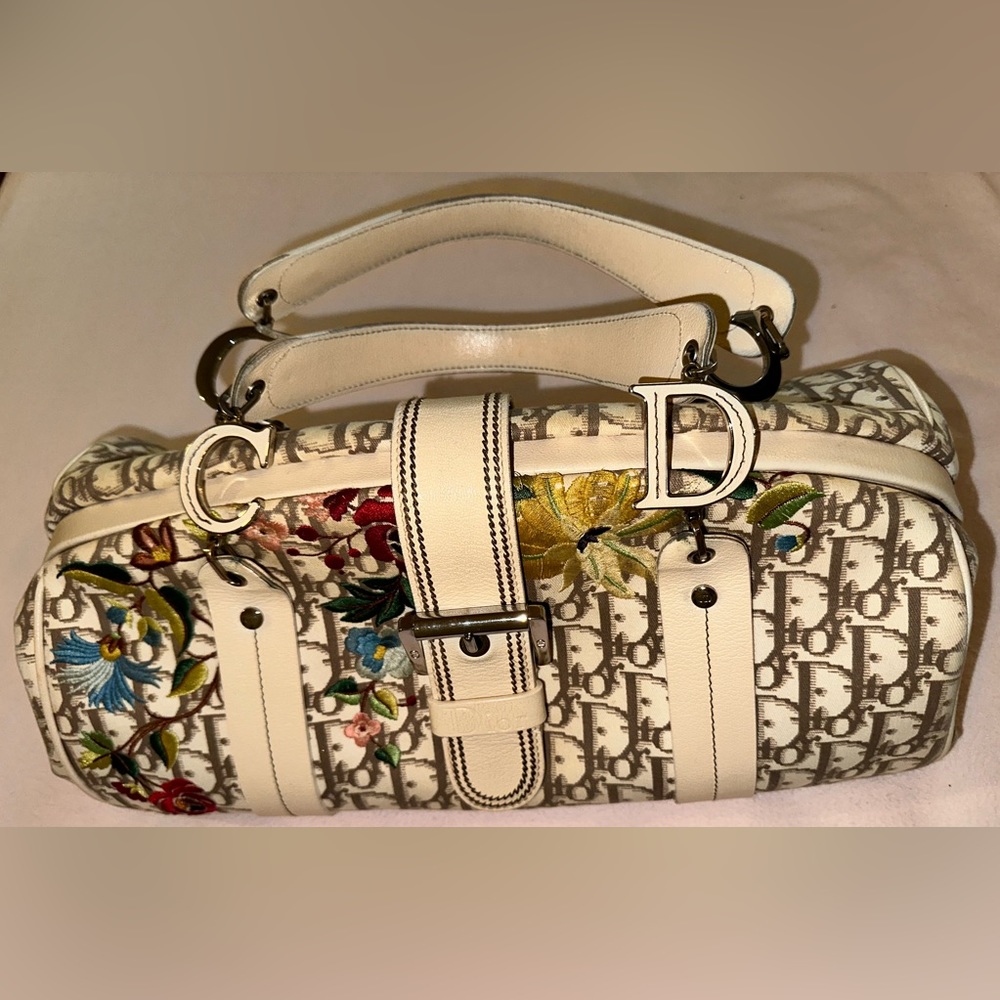 Christian Dior Vintage Bowling Bag Embroidered Diorissimo Canvas